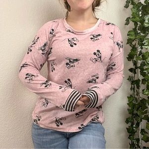 Pink Mickey and Minnie Mouse Vintage Design Long Sleeve Tee Shirt